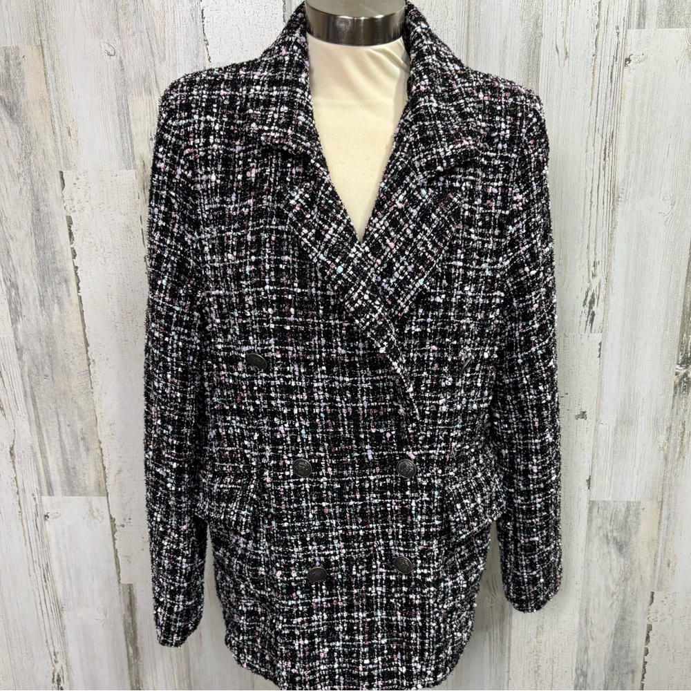She + Sky Black and White‎ Tweed Coat